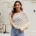 thumbnail image 4 of SWSMCLT Women's Billowy Pullover Sweater Casual Elegant Date Deep V Neck Convertible Batwing Sleeve Knit Knitwear Apricot Small-X-Large, 4 of 5