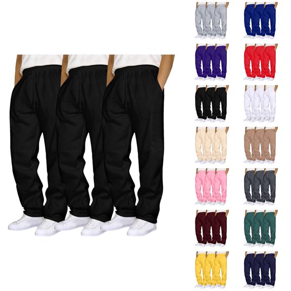 Men Sweatpants Pack Of 3 2026 Fashion Elastic Waist Drawstring Straight Leg Casual Pants with Pockets Trousers
