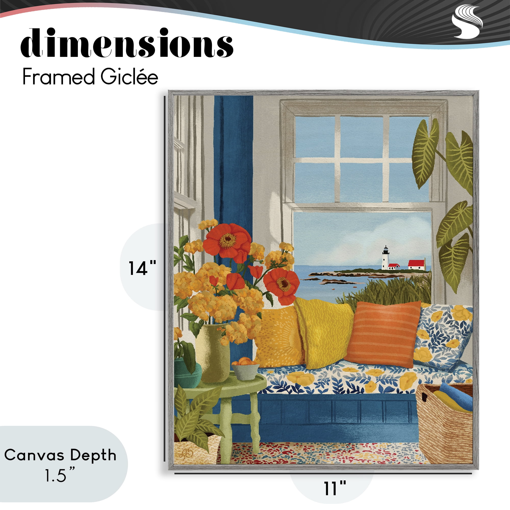 Stupell Industries Distant Lighthouse Window View Gray Framed Giclee Art, design by Lisa R Dumm