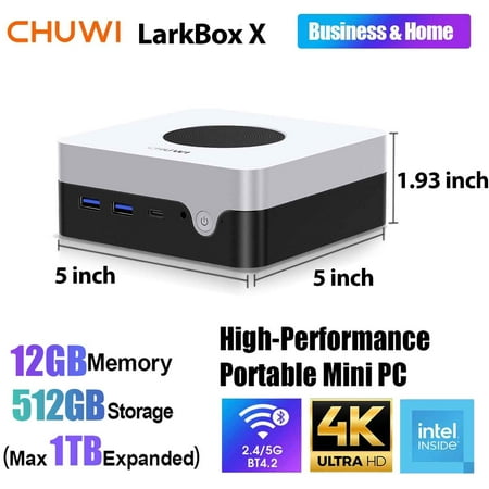 CHUWI LarkBox X Mini PC,512GB SSD 12GB RMA,Intel 12th Gen N100(up to 3.40Ghz),Windows 11 Mini Gaming/Bussiness Desktop Computers,Hybrid–Cooling System