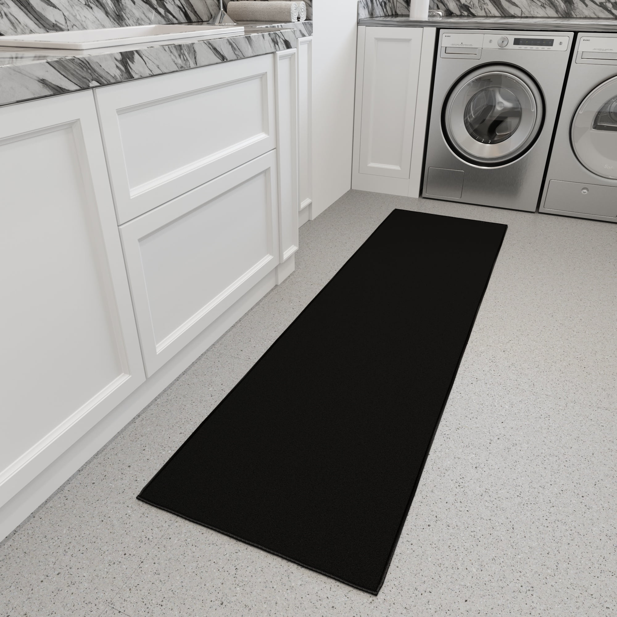 Ottomanson Hallway Runner Rug Non-Slip Low Pile Stain Resistant, Solid Black, 1'10.5" x 7'