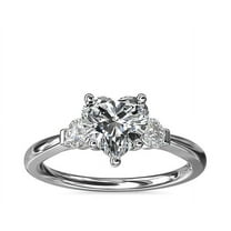 0.70 Ct Brilliant Heart Cut Natural Diamond Elegant Three Stone Wedding Ring for her Solid 14K White Gold Size 6