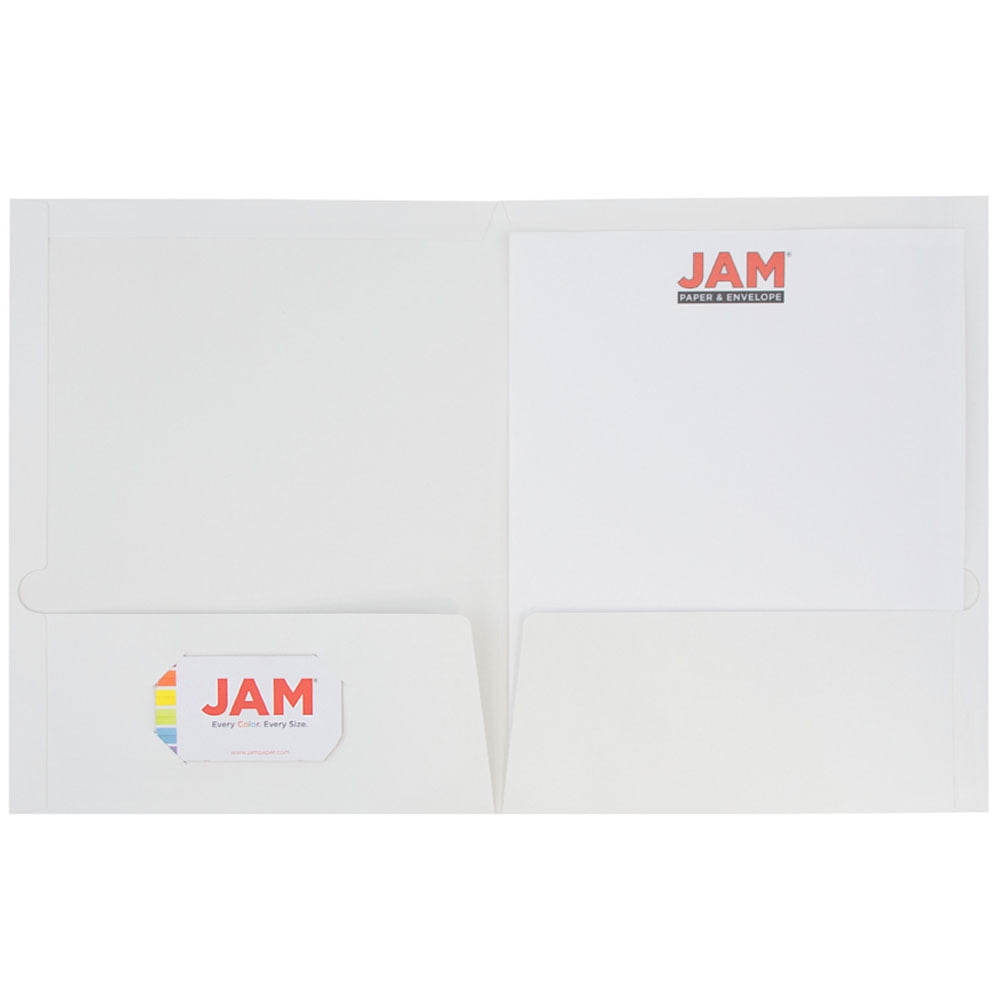 JAM Paper Glossy Two Pocket Folders, White, 100/Pack