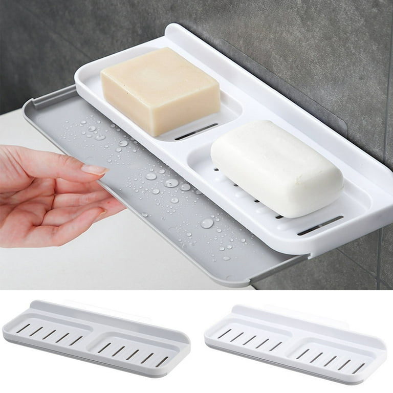 Dream Lifestyle Double-Layer Drawer Soap Dish,Self - Adhesive No Drilling  Detachable Wall Hanging Soap Holder with Drain,Multi - Functional Storage  Box in Kitchen and Bathroom 