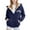 Dark Blue, variant on Glisme Girls Hooded Jacket With Zip Up Thermal Print Pullover For Outdoor Play And Casual Wear Beige Trend Outerwear Size 4-5 Years