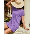thumbnail image 4 of Fancyglim Women Dress Summer Short Sleeve Crew Neck T-Shirt Dresses Casual Loose Slit Beach Mini Dress Purple XL, 4 of 7