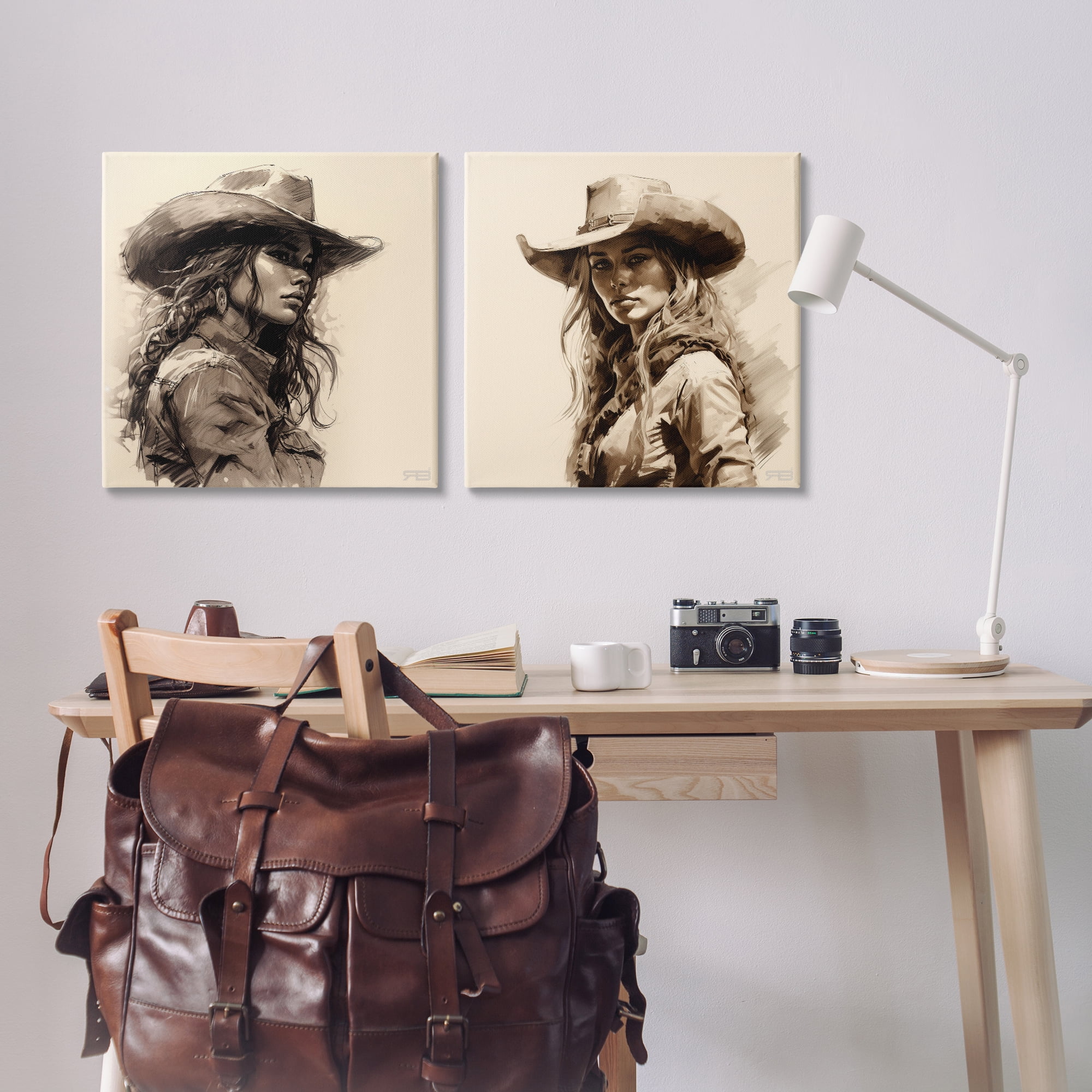 Stupell Industries Trendy Cowgirl Beauties People Painting Wrapped Canvas Art Print Wall Art, 24 x 24, Set of 2