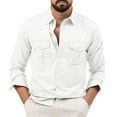 thumbnail image 2 of Mens Solid Cargo Button Down Shirt, Lapel Long Sleeve Double Chest Pocket Shirts, Soft Cotton Fabric for Business Daily Wear and Casual Outfits White M, 2 of 6