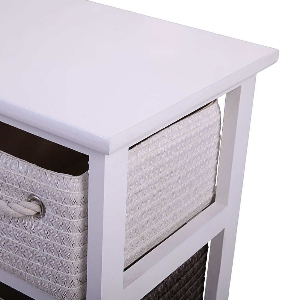 3-Tier Nightstand Wood End Table with 4 Wicker Rattan Drawers Storage Shelf Bedside Table for Home, White 3-Tier Nightstand Wood End Table with 4 Wicker Rattan Drawers Storage Shelf Bedside Table for Home, White