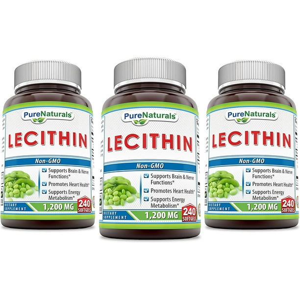 Pure Naturals Lecithin 1200 Mg Softgels(240 Count (Pack of 3)) Supports Brain & Nerve