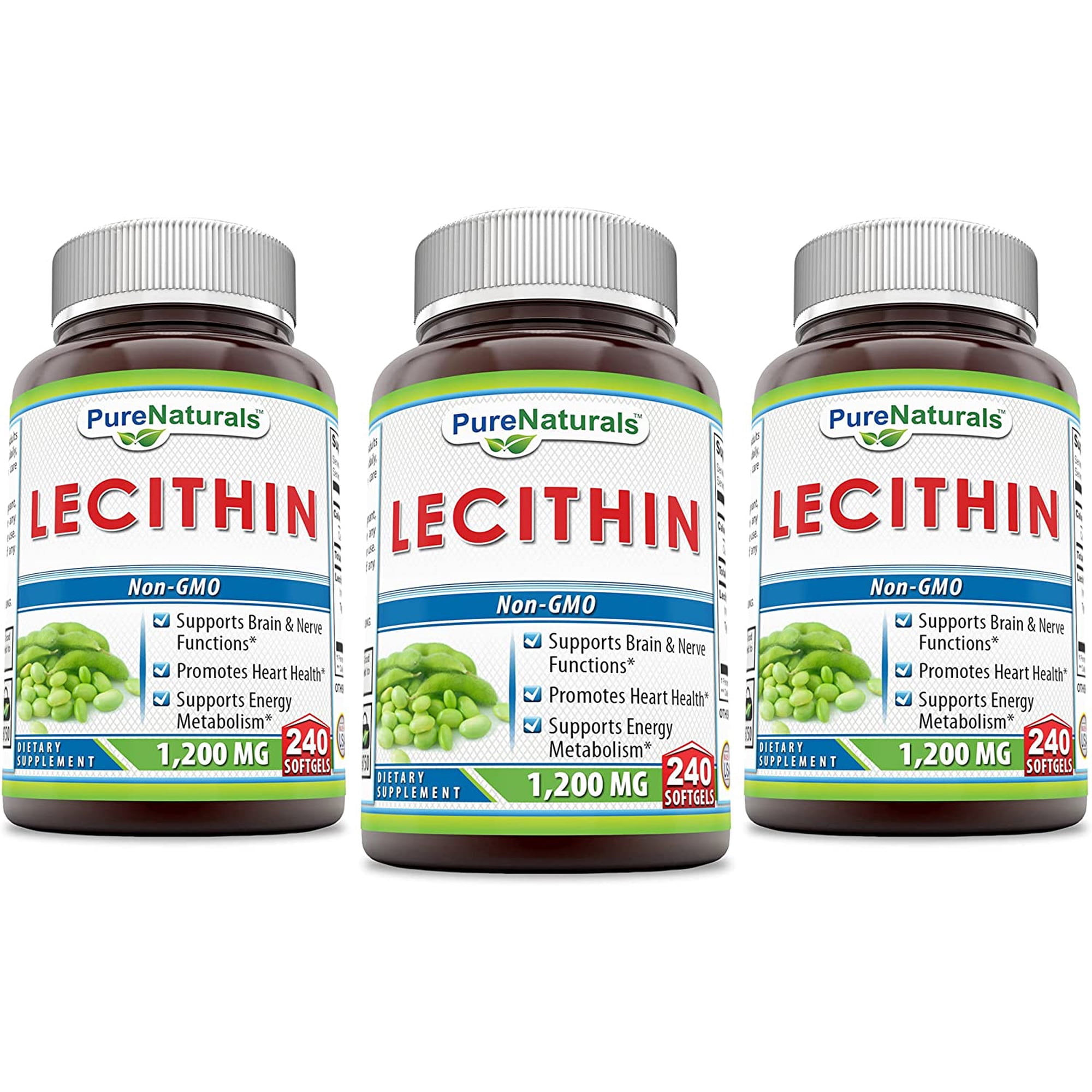 Pure Naturals Lecithin 1200 Mg Softgels(240 Count (Pack of 3)) - Supports Brain & Nerve Functions* Promotes Heart Health* Supports Energy Metabolism