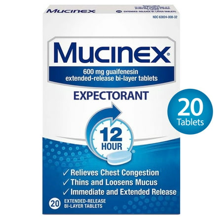 Mucinex 12-Hour Chest Congestion Expectorant Tablets - 20 (Best Cough Expectorant India)