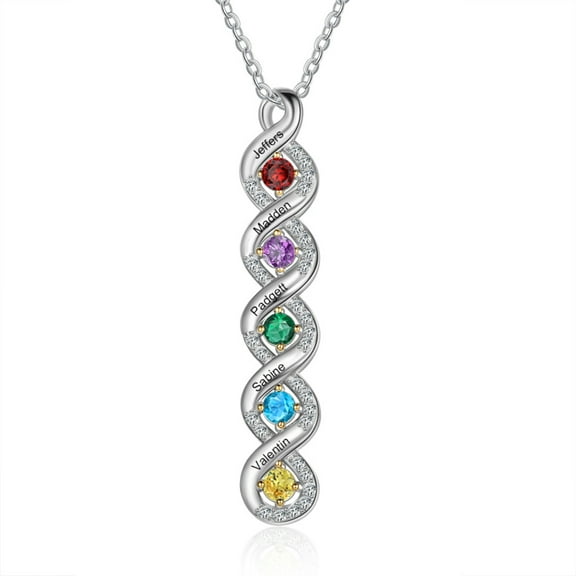 Mementos Custom Family Women's (Mother's) Necklace Sterling Silver with  5 Birthstones and Names