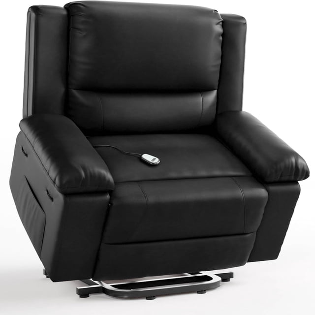 Ourlova 22 Inch PU Leather Power Lift Recliner Chair - Heat and Massage Black (Compact Standard Style)