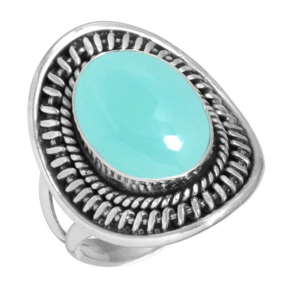 925 Sterling Silver Ring For Women - Girls Aqua Chalcedony Gemstone Silver Ring Size 5 March Birthstone Hand Made Silver Ring Size 5 Mothers' Day Gift For Mother Gemstone 925 Silver Jewelry