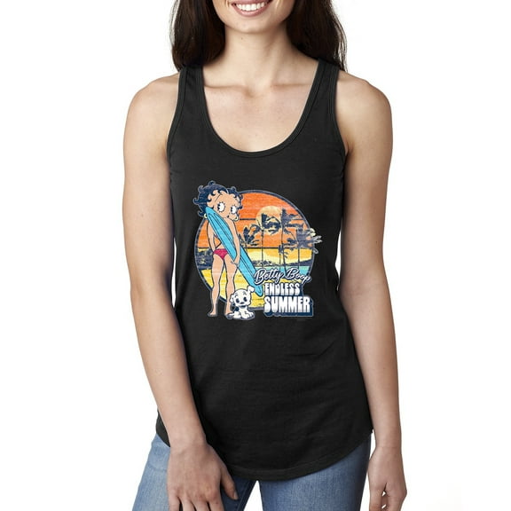 Wild Bobby, Betty Boop Endless Summer Beach the Dog Betty Boop Ladies Racerback Tank Top, Black, X-Large