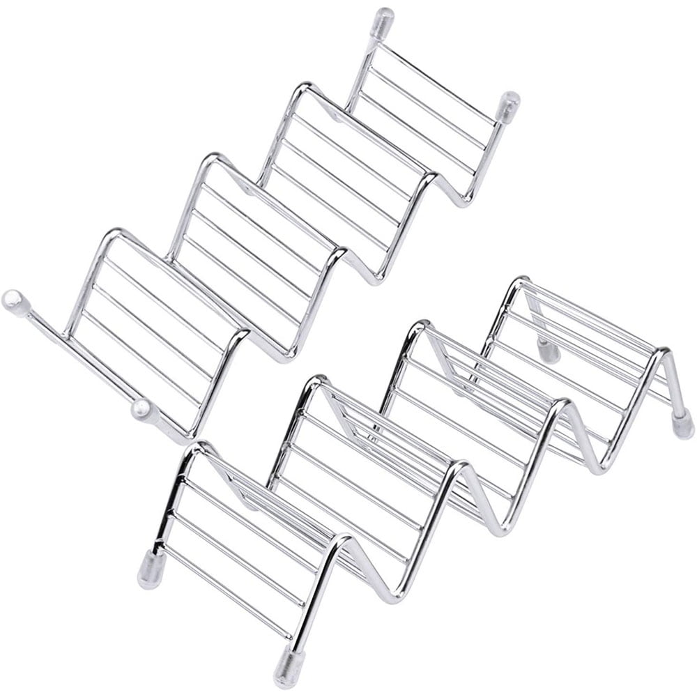 Silver Taco Holder, 2 Pack Stand Safe Stainless Steel Taco Rack Taco
