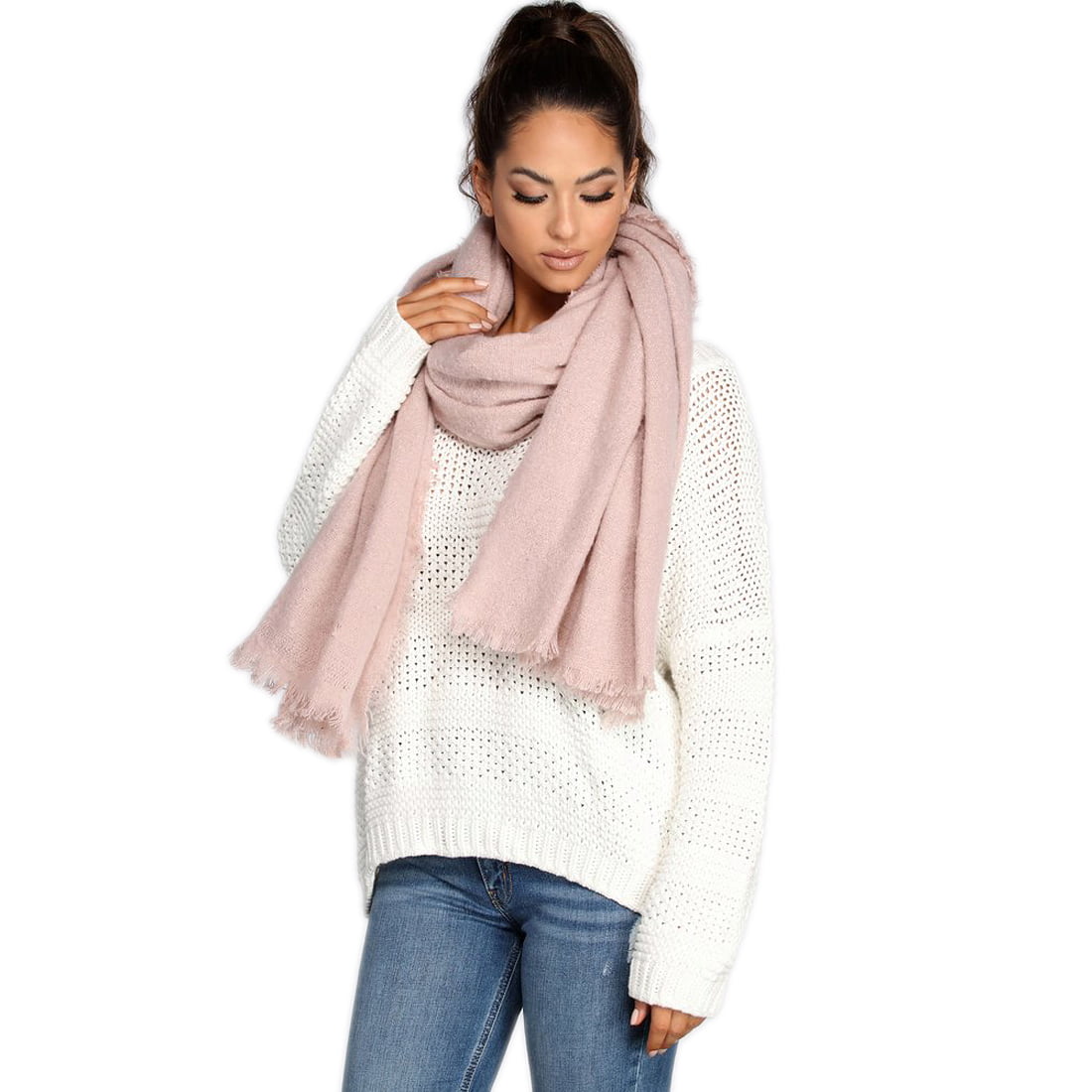 Wool Wrap Women\u2019s Hand Knitted Scarf Pink Gradient Shawl Cozy Oversized Big Winter Accessory