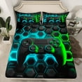 thumbnail image 2 of jejeloiu Gaming Twin Sheet Sets,Teen Video Game Twin Fitted Sheet,Green Blue Black Flat Sheet For Boys Girls,Super Cozy Bedroom Decoration,3pcs, 2 of 7