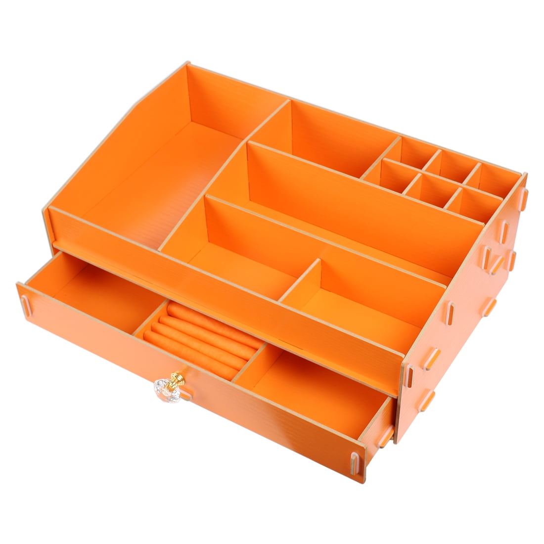 Orange Cosmetic Organizer DIY Makeup Box Case Wood Drawer Holder Jewelry Storage
