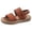 Brown, variant on Girls Open Toe Platform Sandals, Adjustable Ankle Strap, Crochet Pom Pom Trim, Breathable Summer Shoes (Beige, 7)