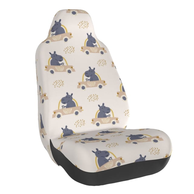 Wukai Hippos Driving A Car Full Set Car Seat Covers with Soft Padding Universal Auto Front Seats Protector and Cushion Mat