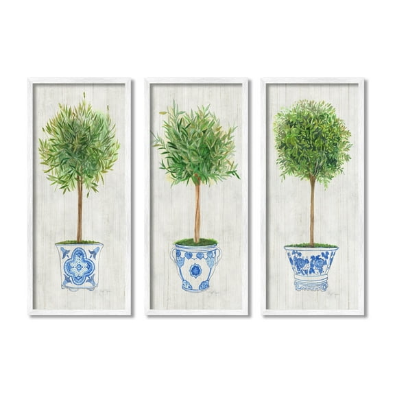 Stupell Industries Potted House Plant Tree Gardening Planter Vase Graphic Art White Framed Art Print Wall Art, Set of 3, Design by Tava Studios