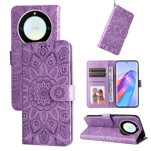 Funda tipo cartera GANGXUN para Honor X40 , diseño girasol, cuero PU, soporte, cierre magnético, tarjetero