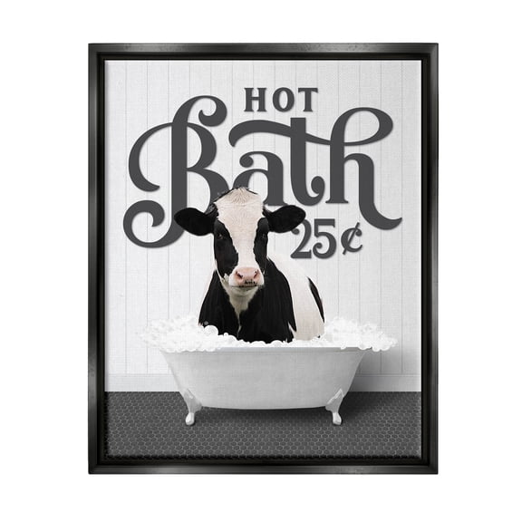 Stupell Industries Hot Bath Farmhouse Cow Animals & Insects Painting Black Floater Framed Art Print Wall Art, 17 x 21