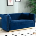 thumbnail image 3 of Modern Velvet Couch With Pillows - Blue Vertical Channel For Living Room , 2 Seater Apartment, Base, 3 of 3