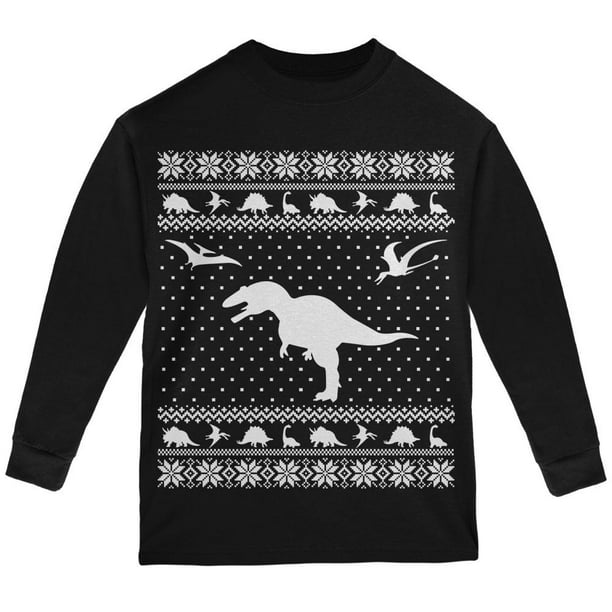 Old Glory - Dinosaurs Ugly XMAS Sweater Black Youth Long Sleeve T-Shirt ...
