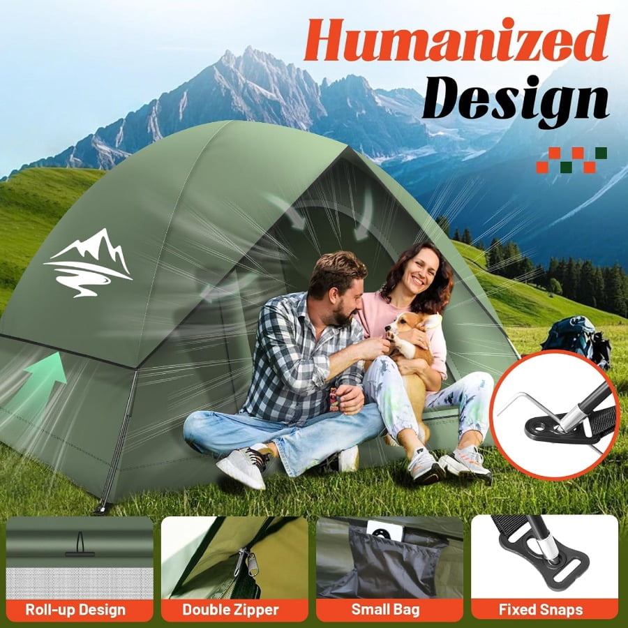 "3-4 Person Dome Tent for Camping with Rainfly | Waterproof & Windproof | Spacious for 2 | Easy Setup | Backpacking Tent for Outdoor Adventure & Backyard Use"