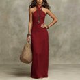 thumbnail image 5 of QUNYINEY Long Sun Dresses Women Summer Red Sleeveless Beach A Line Dress Slim Fit Halter Vacation Casual Dresses, 5 of 5