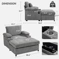 thumbnail image 2 of Oversized Chaise Lounge Chair Indoor with USB & Cup Holder, Upholstered Chenille Sofa Bed with Armrests Storage and Ottoman, Comfy Reading Gaming Chair for Living Room, Grey, 2 of 9