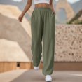 thumbnail image 2 of Sngxgn Woman Pants Women Casual Pants Solid Drawstring Elastic Waist Long Straight Pants(Green,XL), 2 of 8