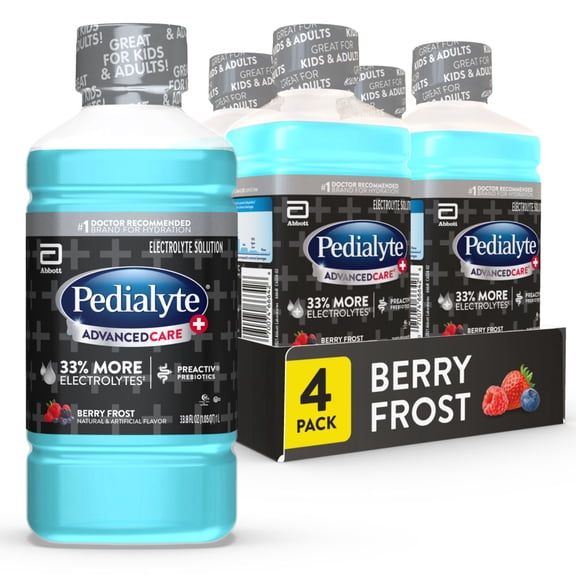 Pedialyte AdvancedCare Plus Electrolyte Drink, Berry Frost, 1 Liter, Pack of 4