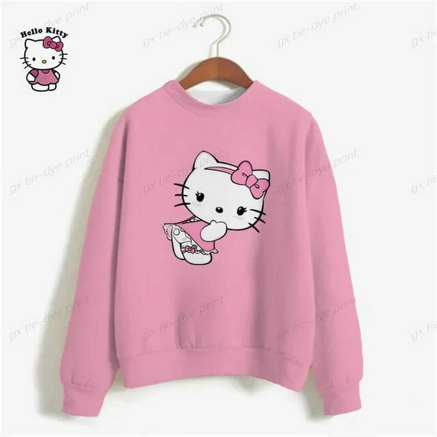 Sudaderas de mujer 2024, suéteres coreanos dulces de cuello redondo, sudaderas gruesas de otoño HELLO KITTY, sudaderas holgadas de color caramelo, ropa de mujer y2k
