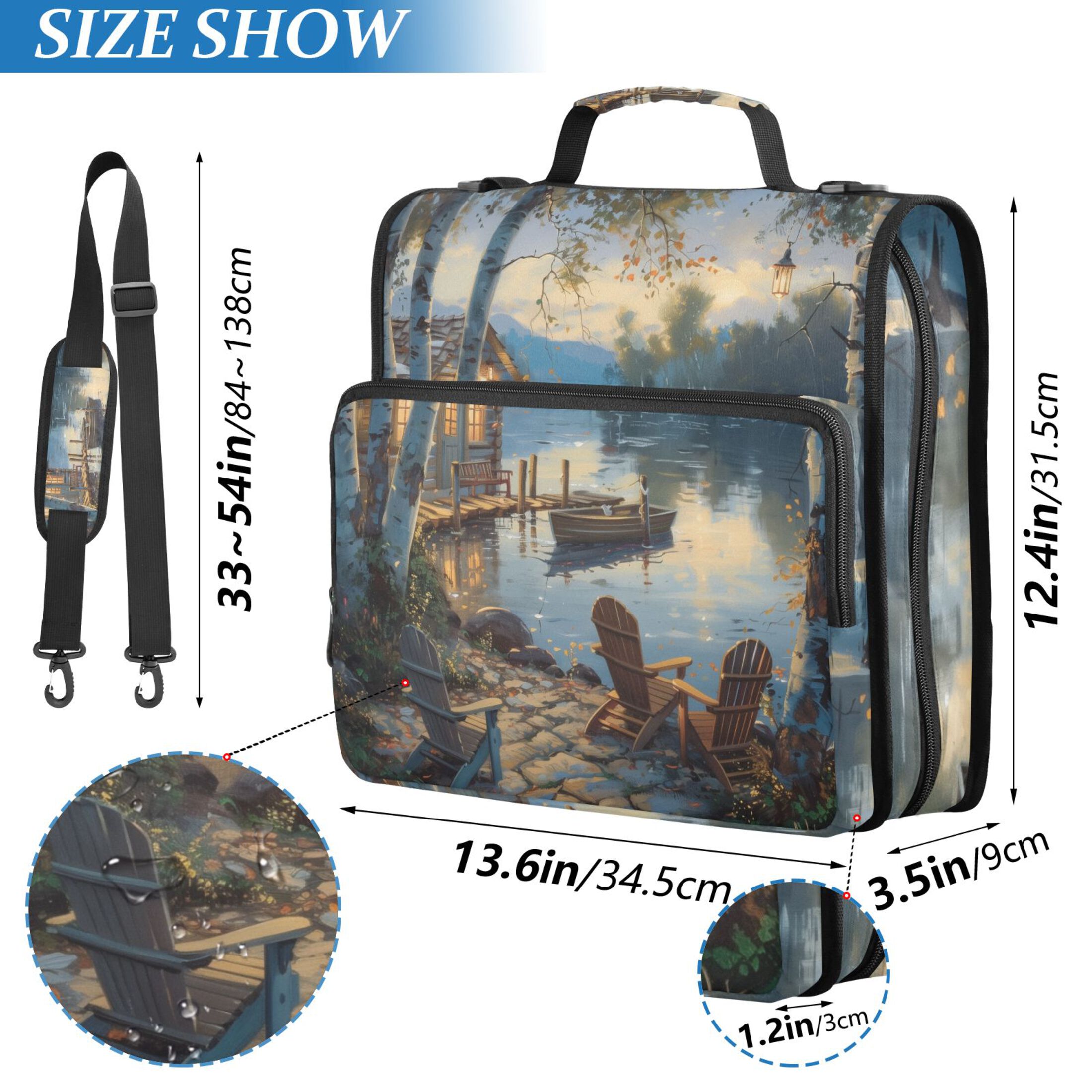 3 Ring Zipper Binder with Shoulder Strap Waterproof Trapper Keeper 2 Inch D-Ring 500 Sheets Capacity Boats Chairs Lakehouse