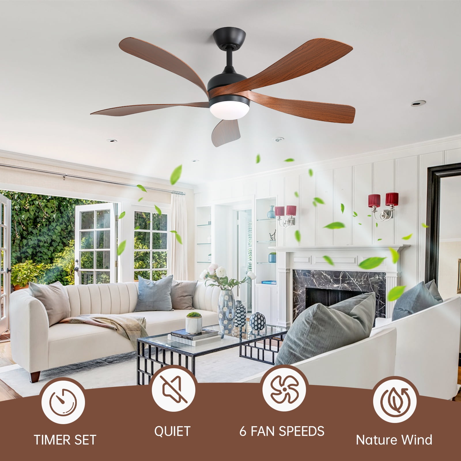 Sofucor 52 Inch Black Ceiling Fan with LED Light and Remote