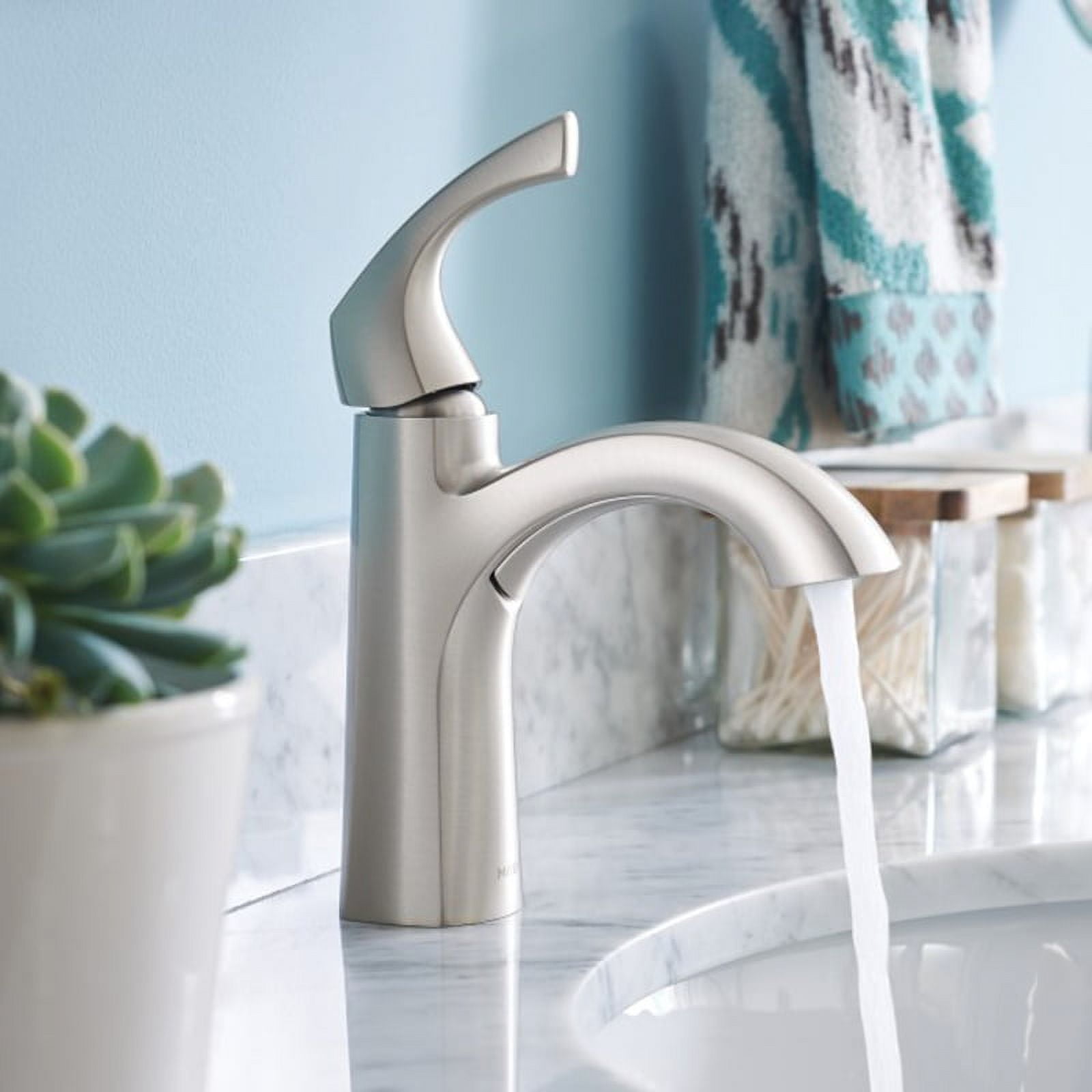 Moen Lindor Brushed Nickel Single Handle Bathroom Faucet 4 in.