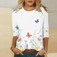 thumbnail image 2 of Womens 3/4 Length Sleeve Dressy Tops Fall Fashion Floral Print Crew Neck Basic Boho Tee Shirts Vintage Slim Fitted 2025 Blouses, 2 of 5