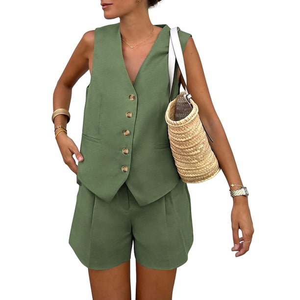 Conjunto de Verano para Mujer PRETTYGARDEN de 2 Piezas sin Mangas XL