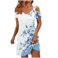 thumbnail image 4 of Ladies' Summer Dress Fashion Printed Strap Beach Skirt Off Shoulder Short Sleeve V-neck Short Dress, 4 of 6