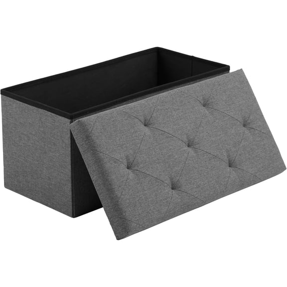 30 Inches Folding Storage Ottoman Bench Grey End of Bed Foot Rest Stool with Padded Seat Holds 660 lb for Bedroom Living Room Entryway