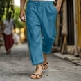 thumbnail image 2 of YLSDY Capris Pants for Women Cotton Linen Casual Summer 2025 Straight Wide Leg Loose Drawstring Elastic Waist Cropped Trouser Sky Blue S, 2 of 6