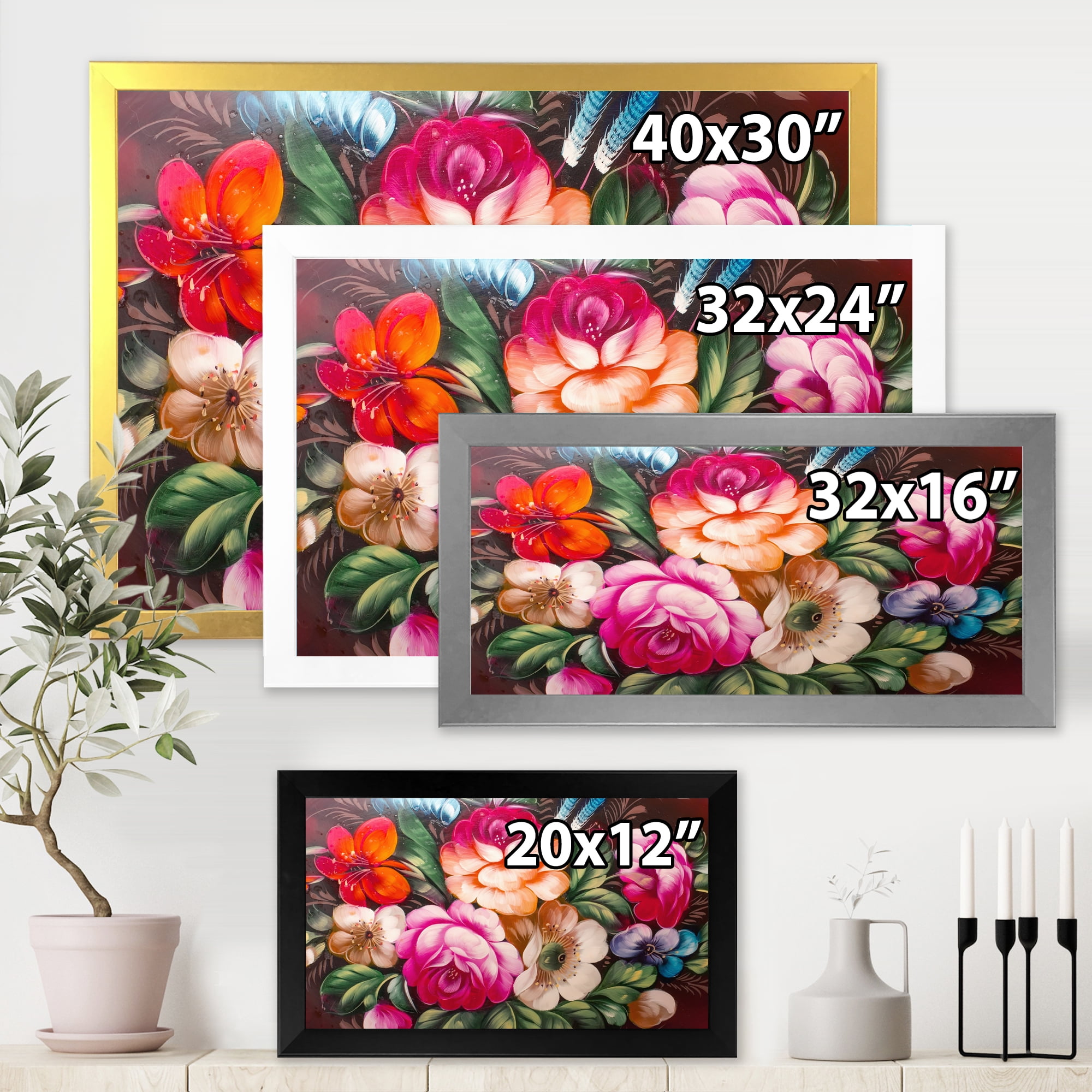 Designart 'Vintage VIbrant Yellow and Red Flower Still Life III' Traditional Framed Art Print