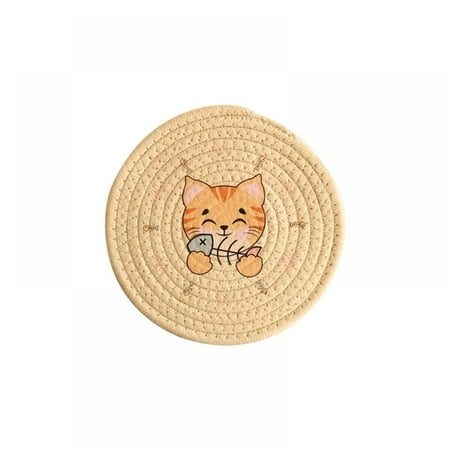 

Round Cute Cat Woven Cotton Placemats For Dining Room Heat Resistant and Non Slip