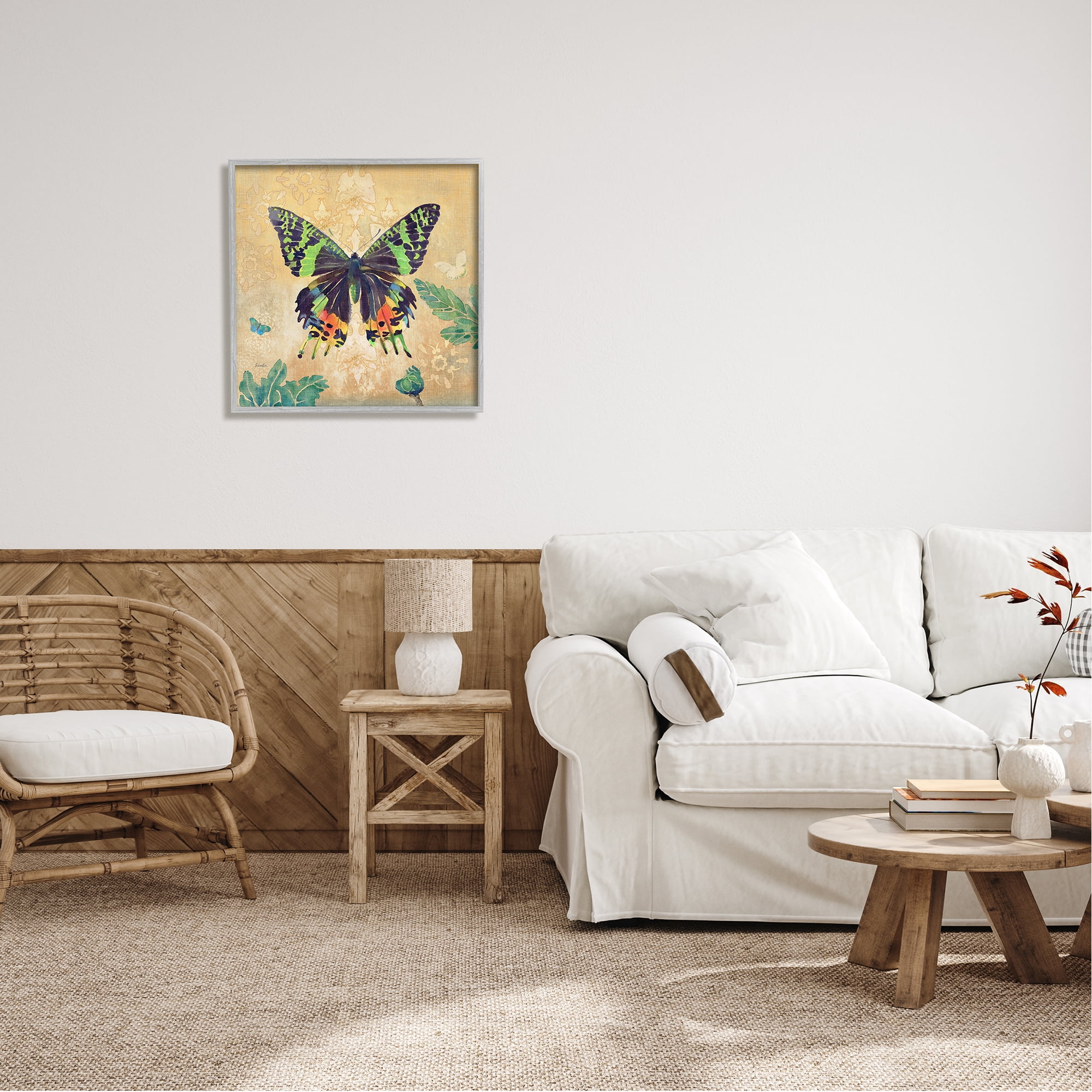Stupell Floral Butterfly Vintage Pattern Animals & Insects Painting Gray Framed Art Print Wall Art