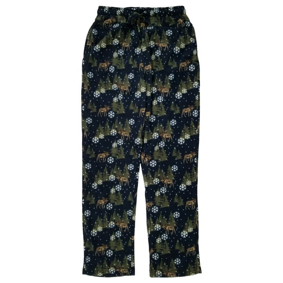 NorthCrest Mens Navy Blue Fleece Moose Snowflake Sleep Pants Pajama Bottoms S