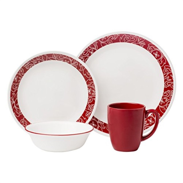 corelle livingware 16piece dinnerware set, bandhani, service for 4